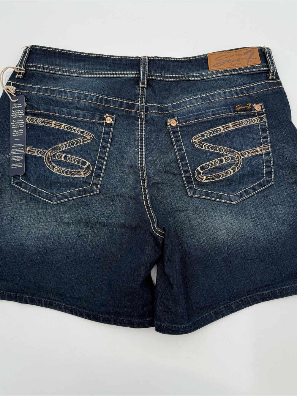 Seven7 Dark Blue Embroidered Back-Pocket Denim Shorts